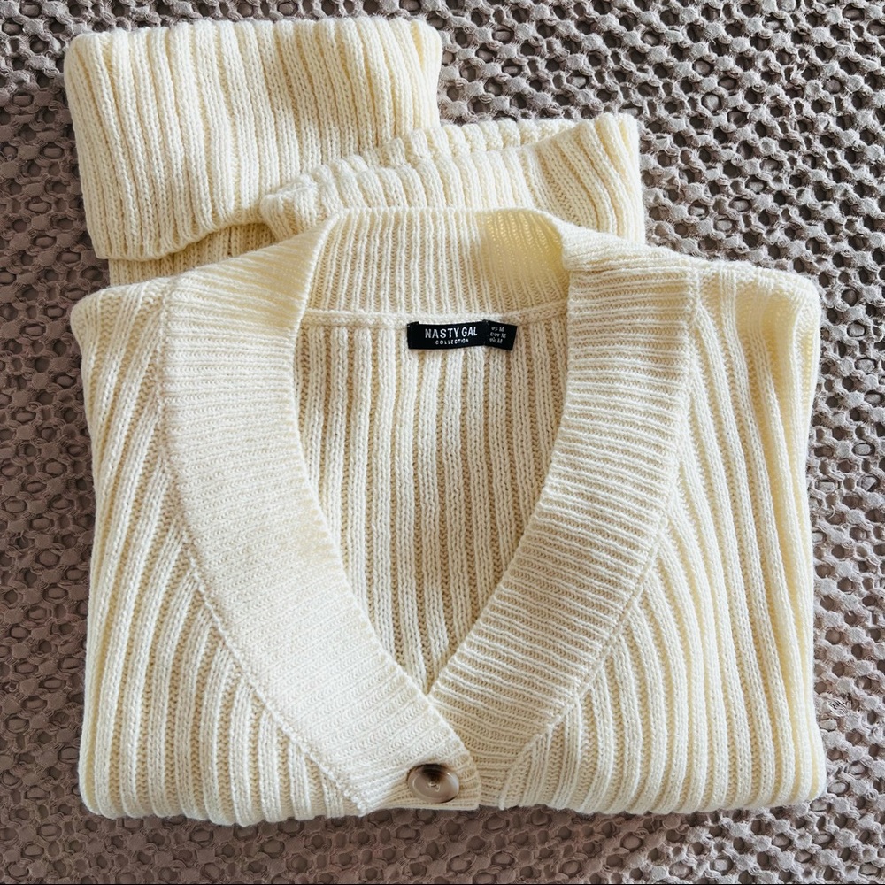 Nasty Gal collection loose fit cream knitted dropped shoulder cardigan sweater - Picture 9 of 11